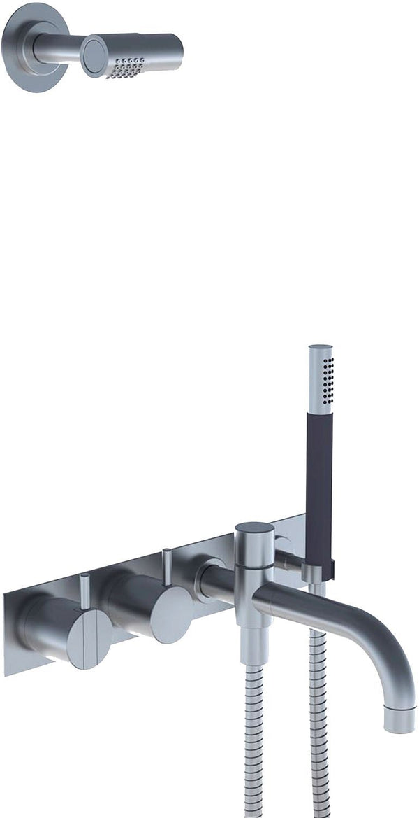 Inbouw combinatie badmengkraan+uitloop+handdouche+hoofddouche vola+afdekplaat chroom