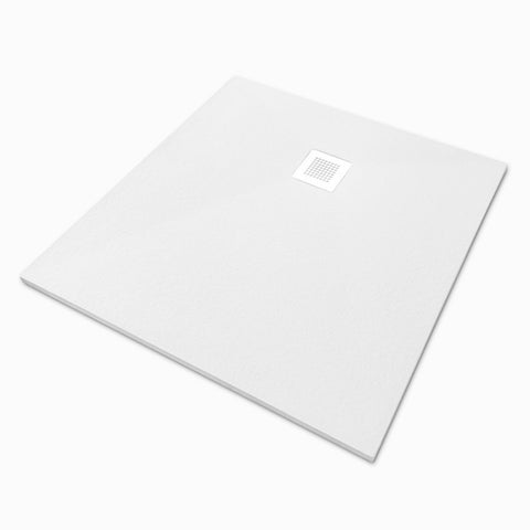 Veroni douchebak uit composietsteen met leisteenstructuur vlak (DxBxH) 90 x 90 x 3 cm wit