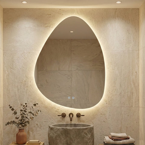 Aloni uovo spiegel - met LED verlichting - eirond - zonder lijst - met verwarming - kleurtemperatuur LED 3500-6500K - 60X80CM, spiegels — SKU MB-19314-22841, EAN 5404024116245