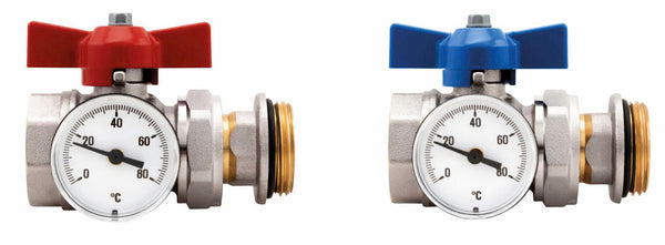 SET DE VANNE A BILLES AVEC THERMOMETRE POUR COLLECTEUR INOX D-FLOOR