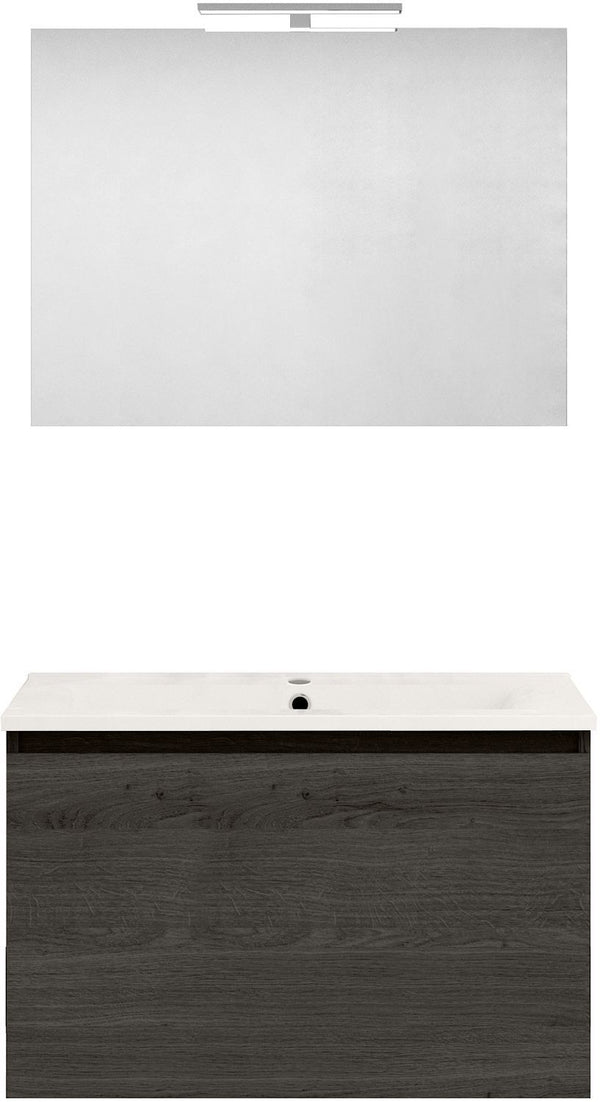 Meubel form 80CM Solo 1 lade porselein +spiegel graphit eik