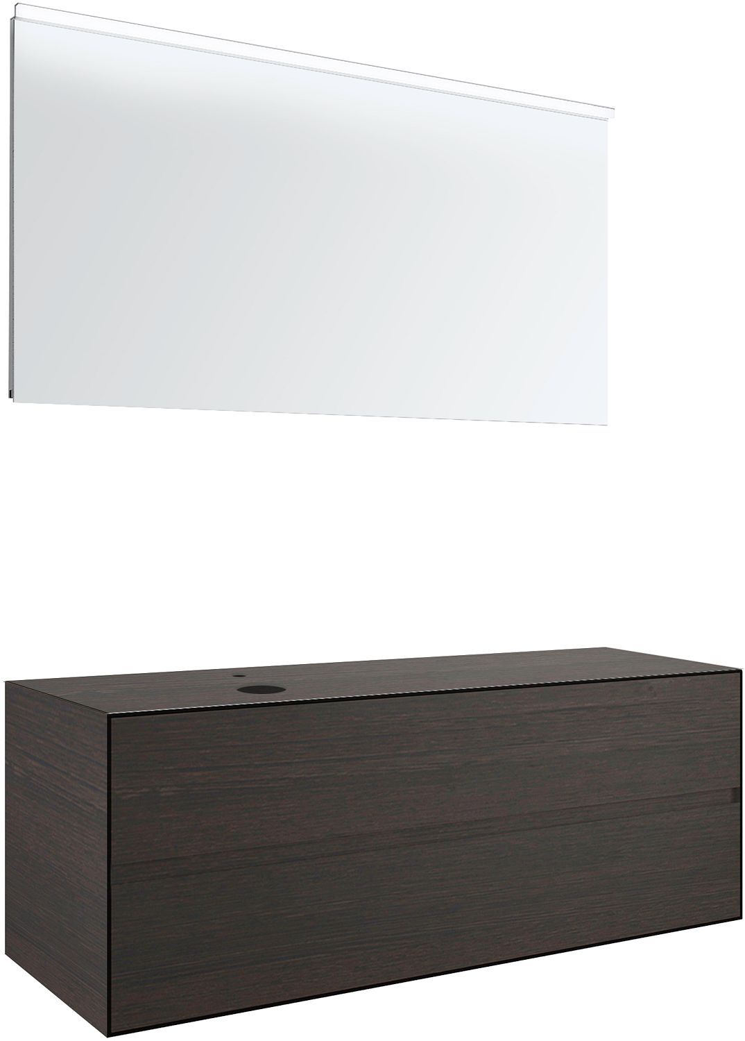 MEUBEL 2LADES+TABLET VOOR OPBOUWLAVABO LINKS TENSO 140CM +KRAANGAT WENGE MET SPIEGEL