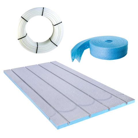 BELVIT XPS 500 vloerverwarmingsset 10m² droogbouw warmwater verwarmingssysteem met PE-RT buis en randisolatiestroken