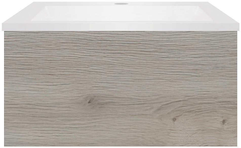 Onderbouw COFFEE 1 lade 60 eik Decor zilver+wastafel kunstmarmer wit