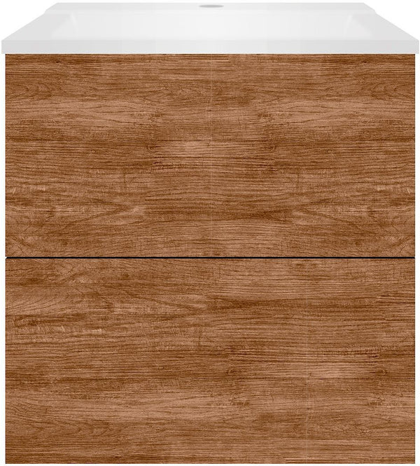 Onderbouw COFFEE 2 lades 60 teakhout Decor kaneel+wastafel mat wit