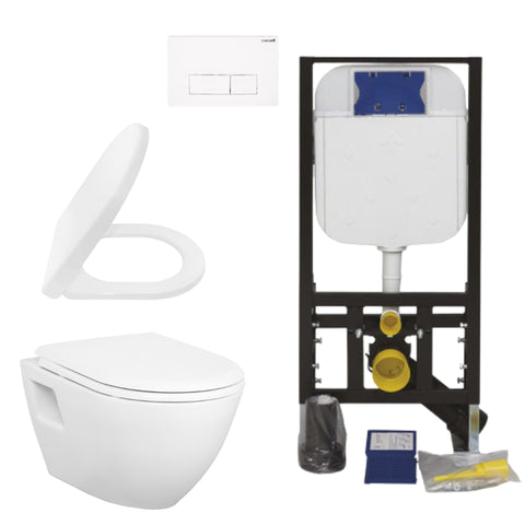 Creavit Hang-wc set wit keramiek wand-wc met softclose zitting en inbouw inbouwelement spoelreservoir 3/6 L complete set