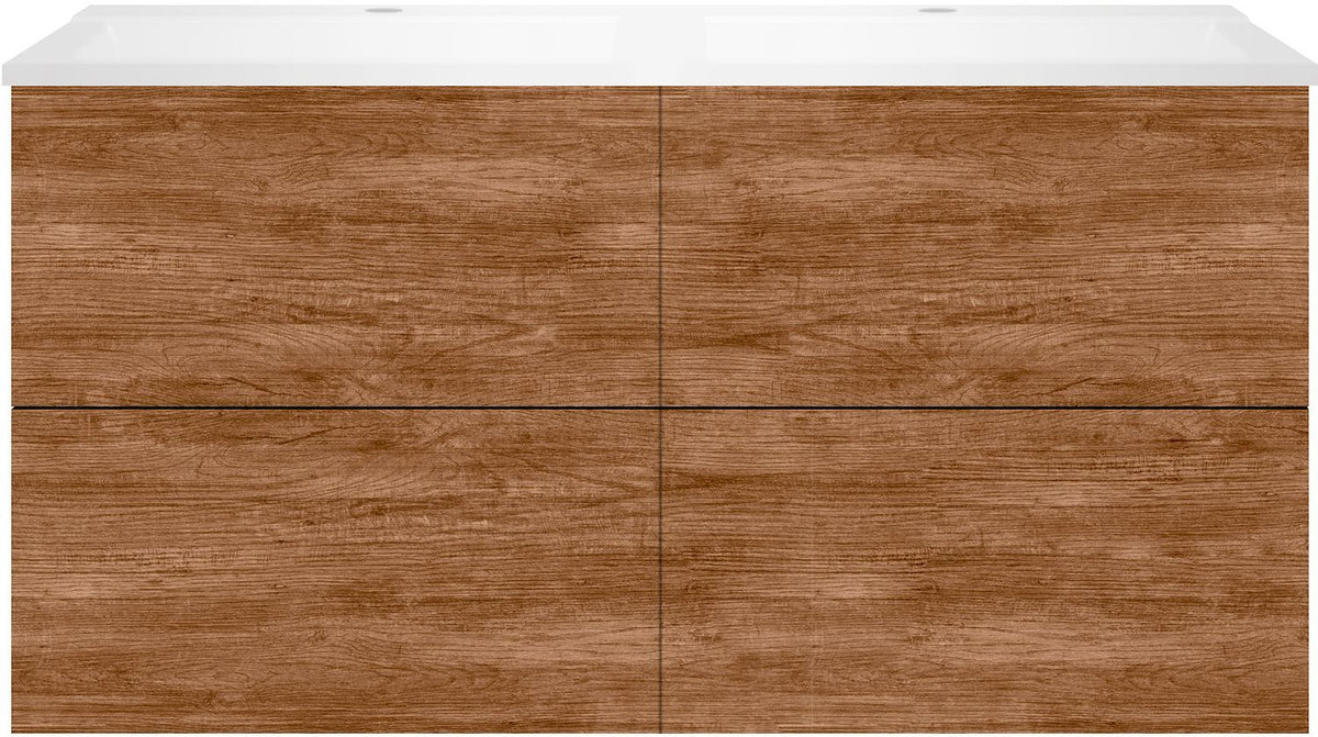 Onderbouw COFFEE 4 lades 120 duo teakhout Decor kaneel +dubbele wastafel wit