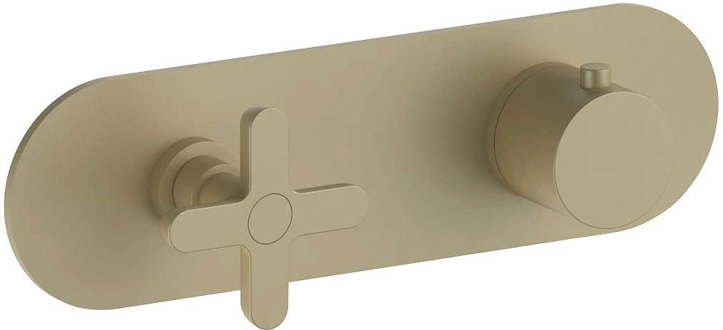 Afwerkset thermostaat+omsteller icona classic horizontaal mat british gold pvd