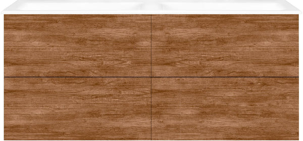 ONDERBOUW COFFEE 4 LADES 140 DUO TEAKHOUT DECOR KANEEL +DUBBELE WASTAFEL PORSELEIN ZND.KRAANGAT WIT