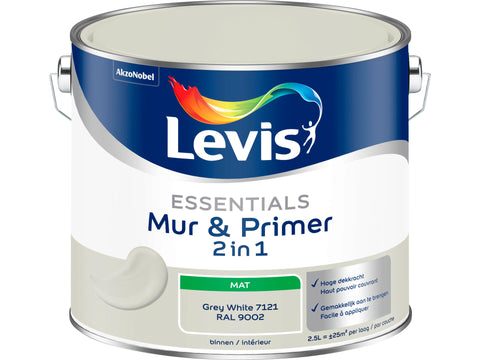Levis Essentials 2-in-1 muurverf & primer 2,5l grey white, muurverf & plafondverf — SKU COLOS-1100385, EAN 5412271587916
