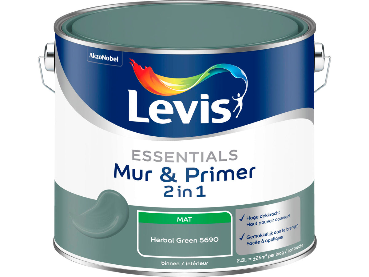 Levis Essentials 2-in-1 muurverf & primer 2,5l herbal green