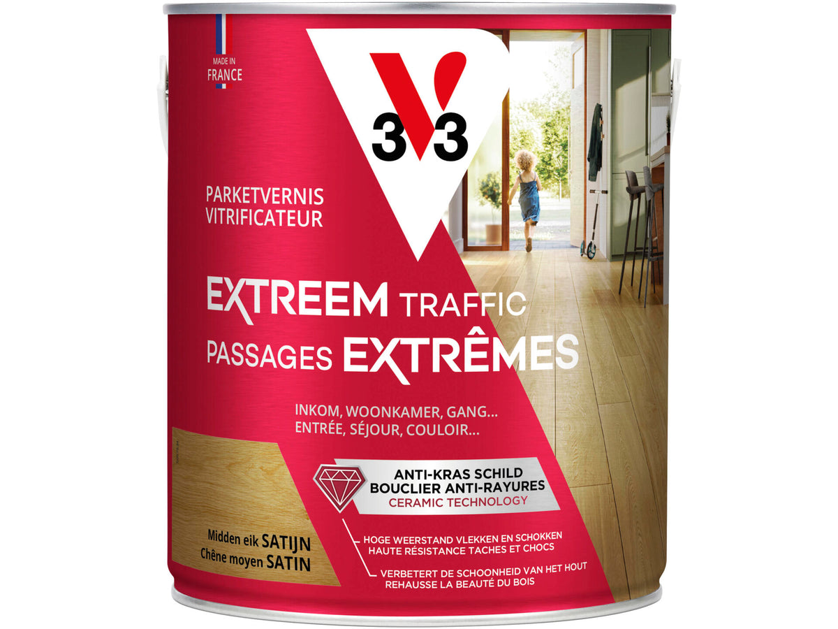 V33 Extreem Traffic parketvernis zijdeglans 2,5l midden eik