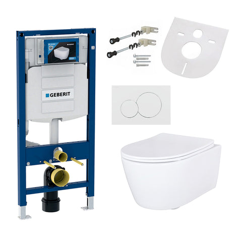 Randloze hang-wc met softclose wc-zitting passend voor Geberit inbouwelement - Wit