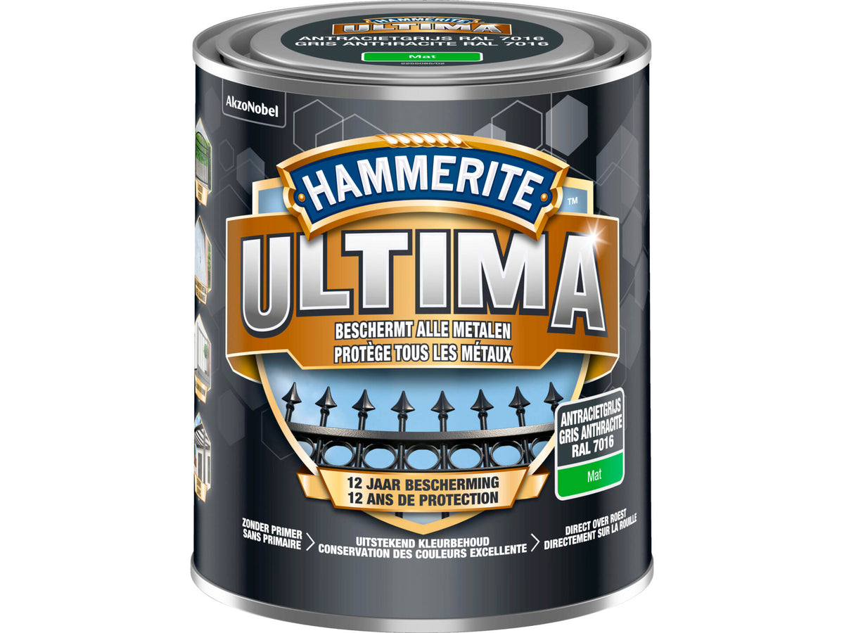 Hammerite Ultima metaallak mat 0,75l antraciet grijs