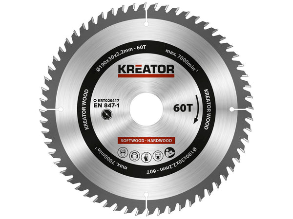 Kreator KRT020417 lame de scie circulaire 190mm 60D bois
