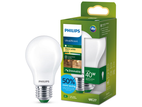 Philips ampoule LED poire filament mat E27 2,3W blanc chaud dimmable