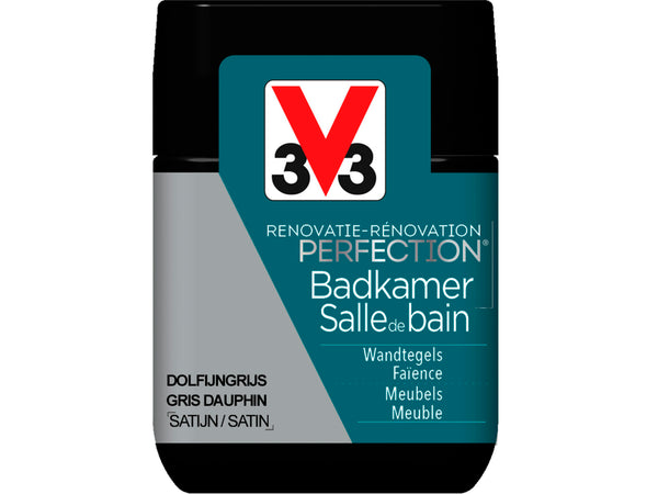 V33 Perfection tester renovatieverf badkamer zijdeglans 75ml dolfijngrijs