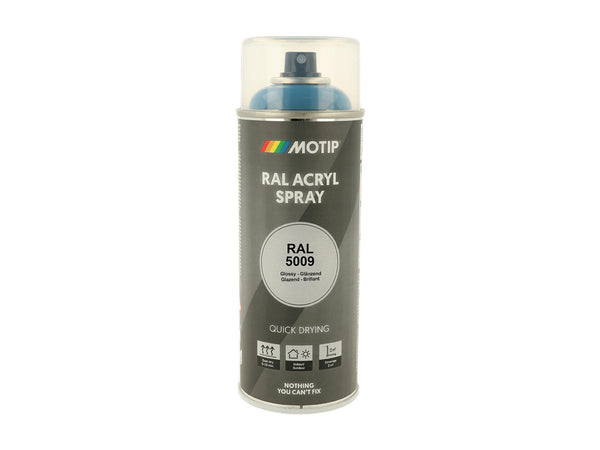 Motip RAL 5009 acryl lakspray hoogglans 0,4l azuurblauw