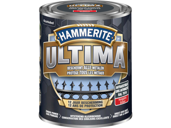 Hammerite Ultima metaallak hoogglans 0,75l antracietgrijs