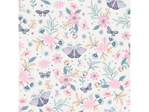 Vliesbehang vlinders en bloemen roze 53cm x 10m, behangpapier — SKU COLOS-1223873, EAN 3294271581031