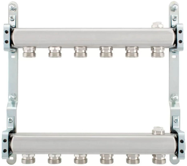 Rvs collector set 4/4"-6 X 3/4"EK met ontluchter + muurbevestiging