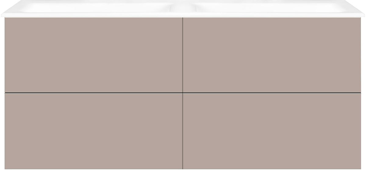 Onderbouw COFFEE 4 lades 140 duo basaltgrijs mat +dubbele wastafel porselein zonder kraangat wit
