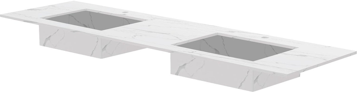 Tablet Keramisch MARMER puro dubbele lavabo S B180 H1,2 +kraangaten white calacatta