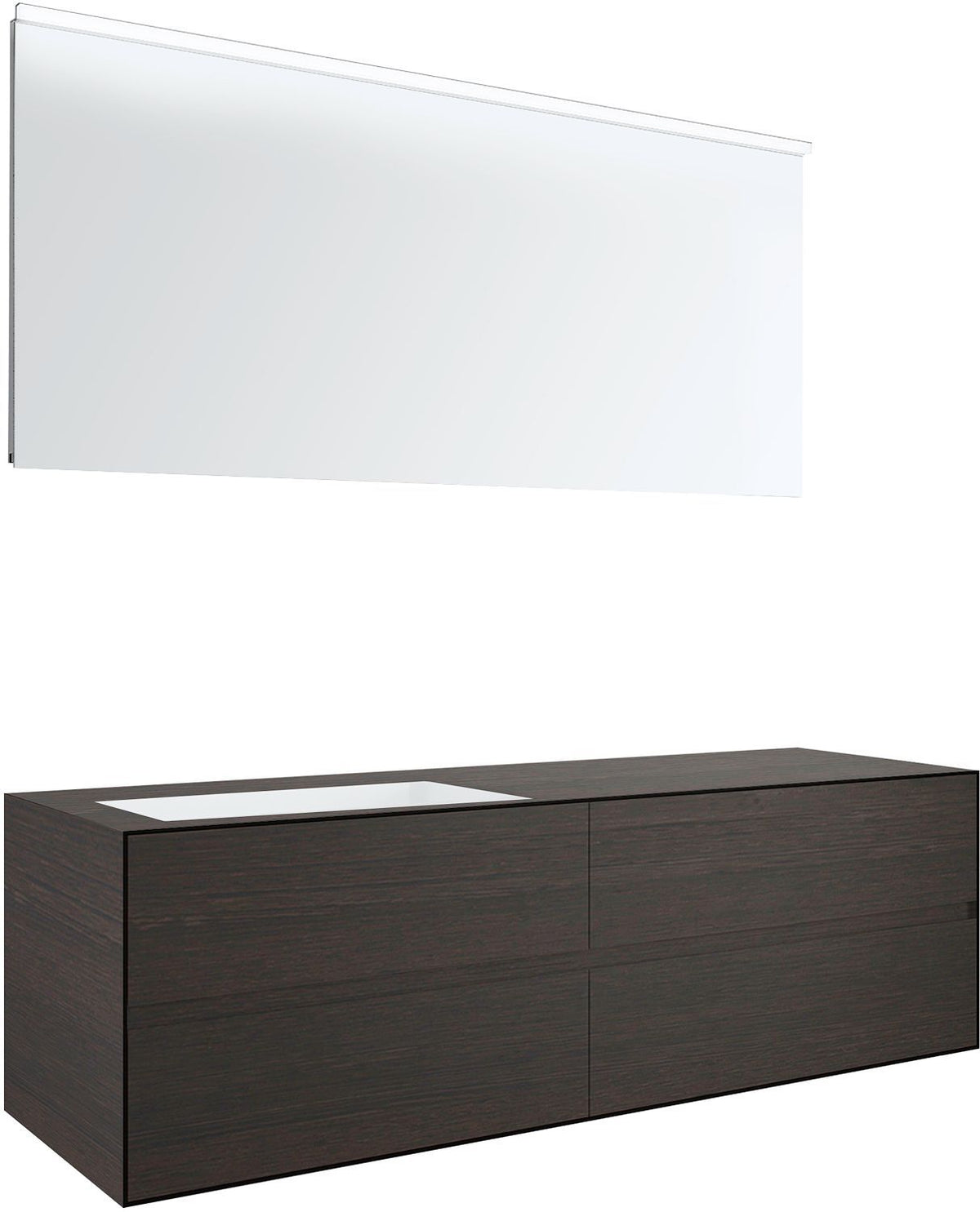 MEUBEL 4 LADES+MEUBELLAVABO LINKS TENSO 160CM ZONDER KRAANGAT WENGE MET SPIEGEL