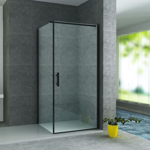 BELVIT Douchecabine draaideur 6 mm veiligheidsglas mat zwart met zijwand 80x80x190 cm