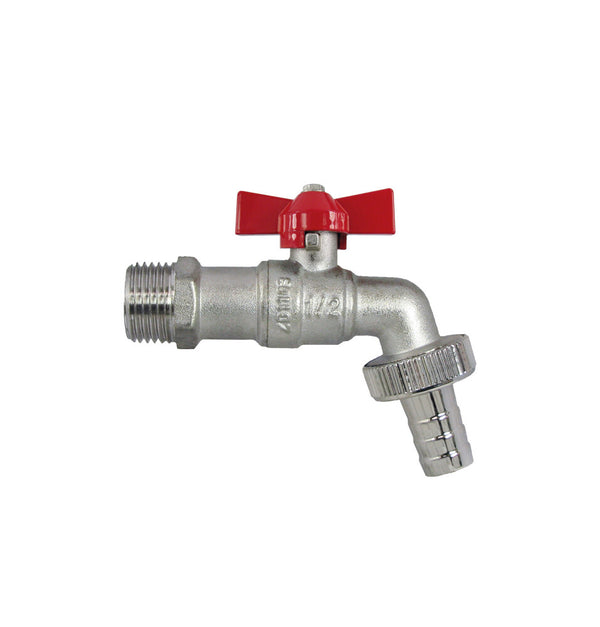 Dienstbolkraan dubbel met vlinderhendel 1/2" rood