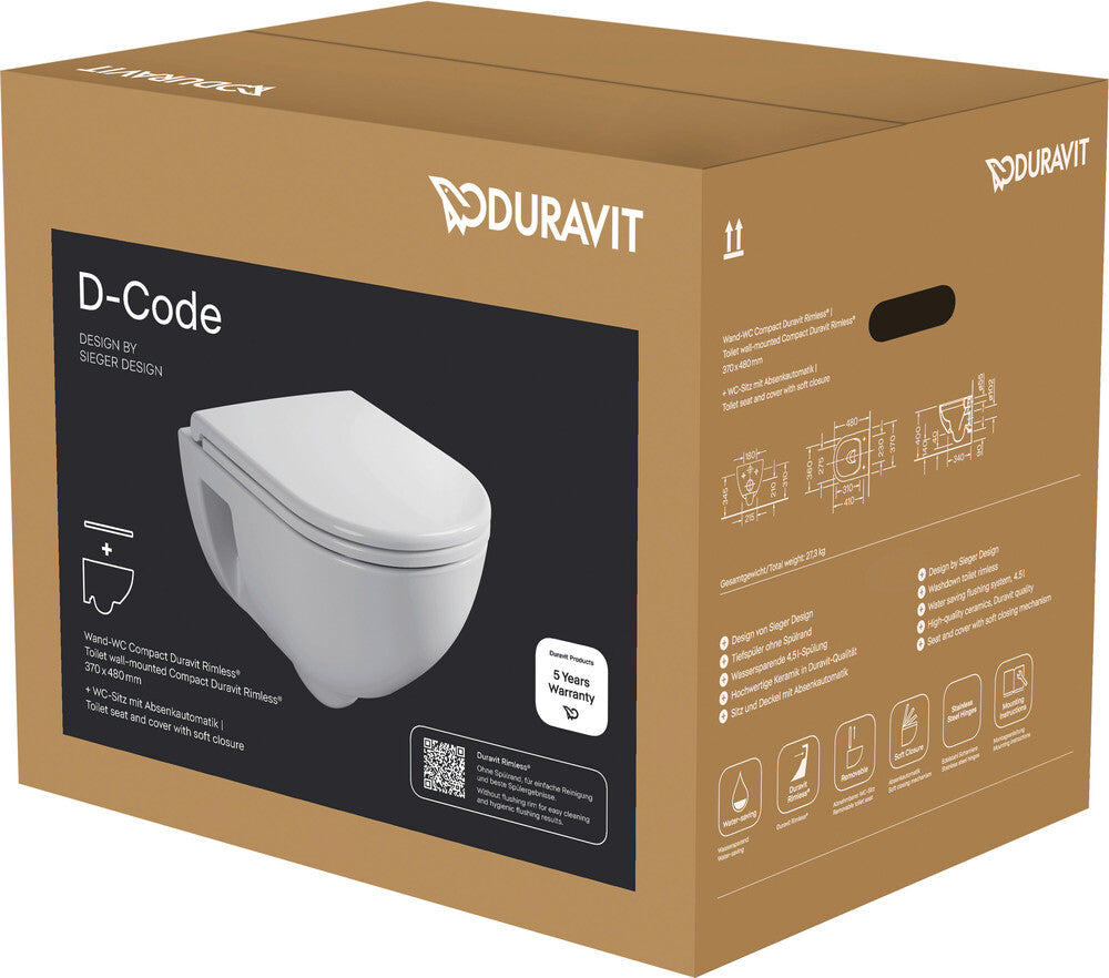 Duravit D-Code wc pack compact hangtoilet Soft Close & Take Off