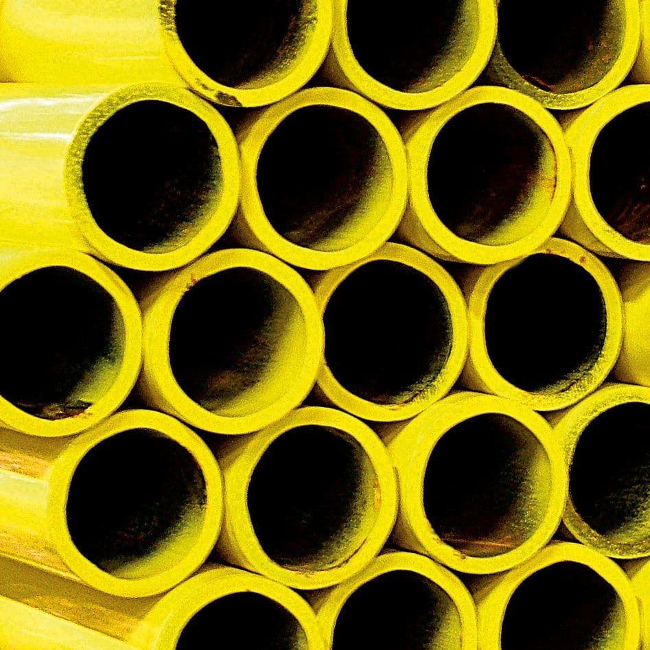 Stalen isoforte gasbuis EN10255H v.draad gepoederlakt Geel RAL1018 4/4"-DN25 33,7-4,0MM lengte 6M