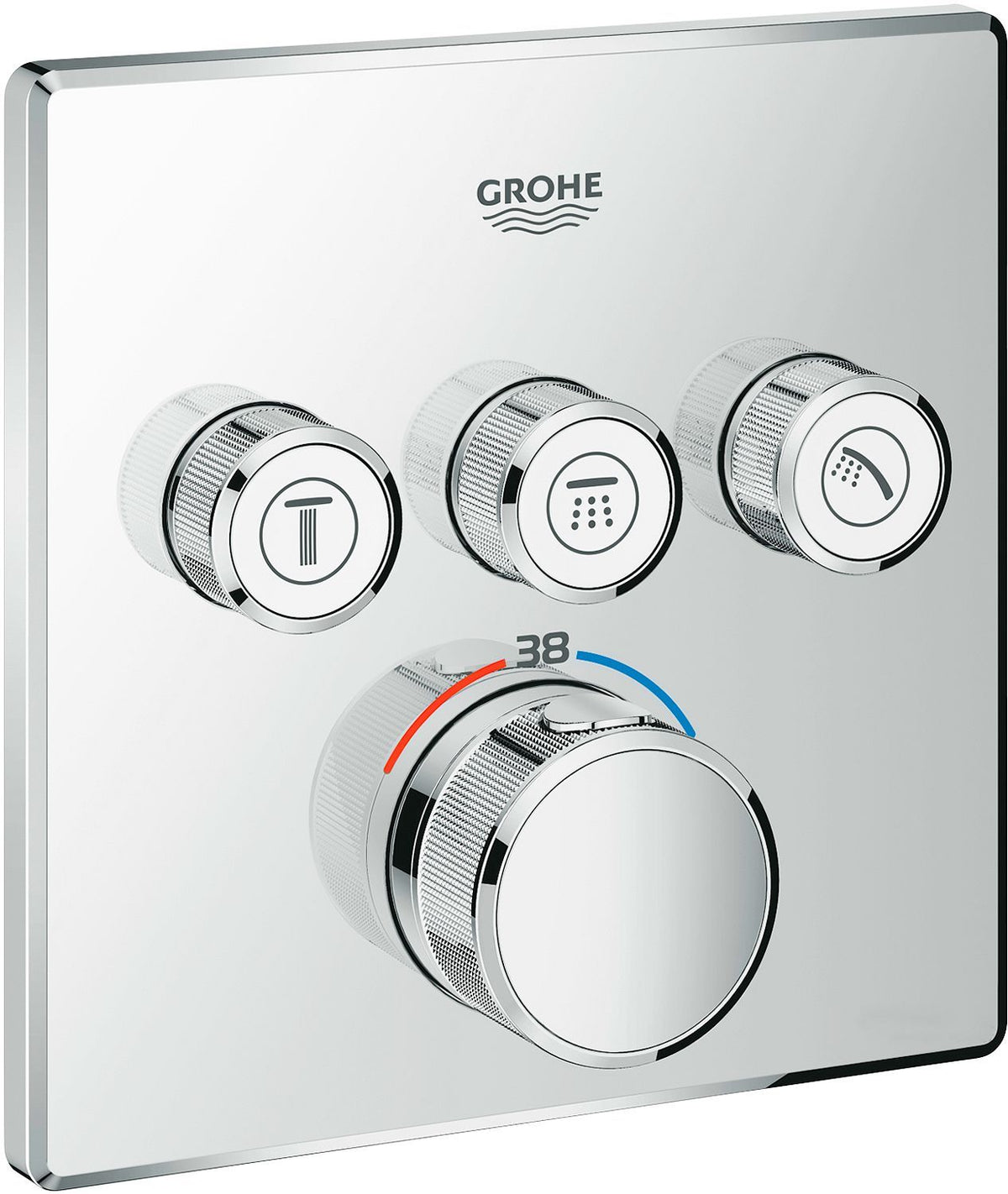 Afwerkset thermostaat + 3 stopkranen SmartControl vierkant Grohe chroom