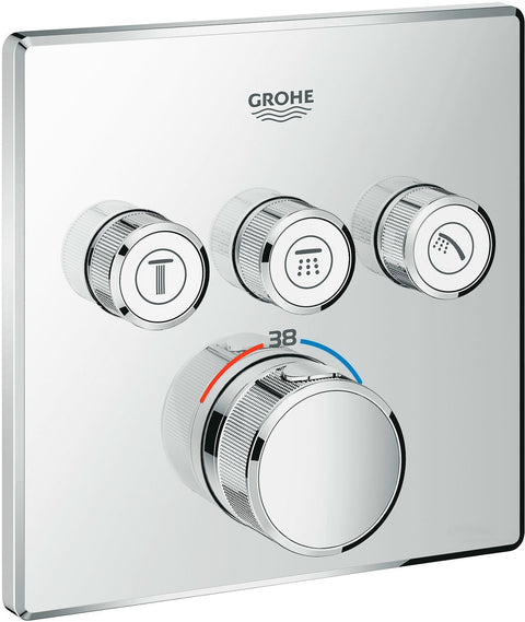 Afwerkset thermostaat + 3 stopkranen SmartControl vierkant Grohe chroom