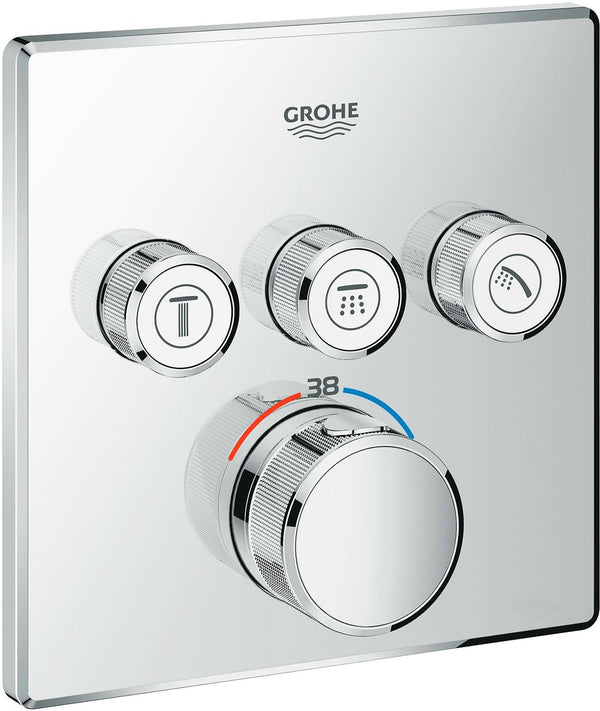 Afwerkset thermostaat + 3 stopkranen SmartControl vierkant Grohe chroom