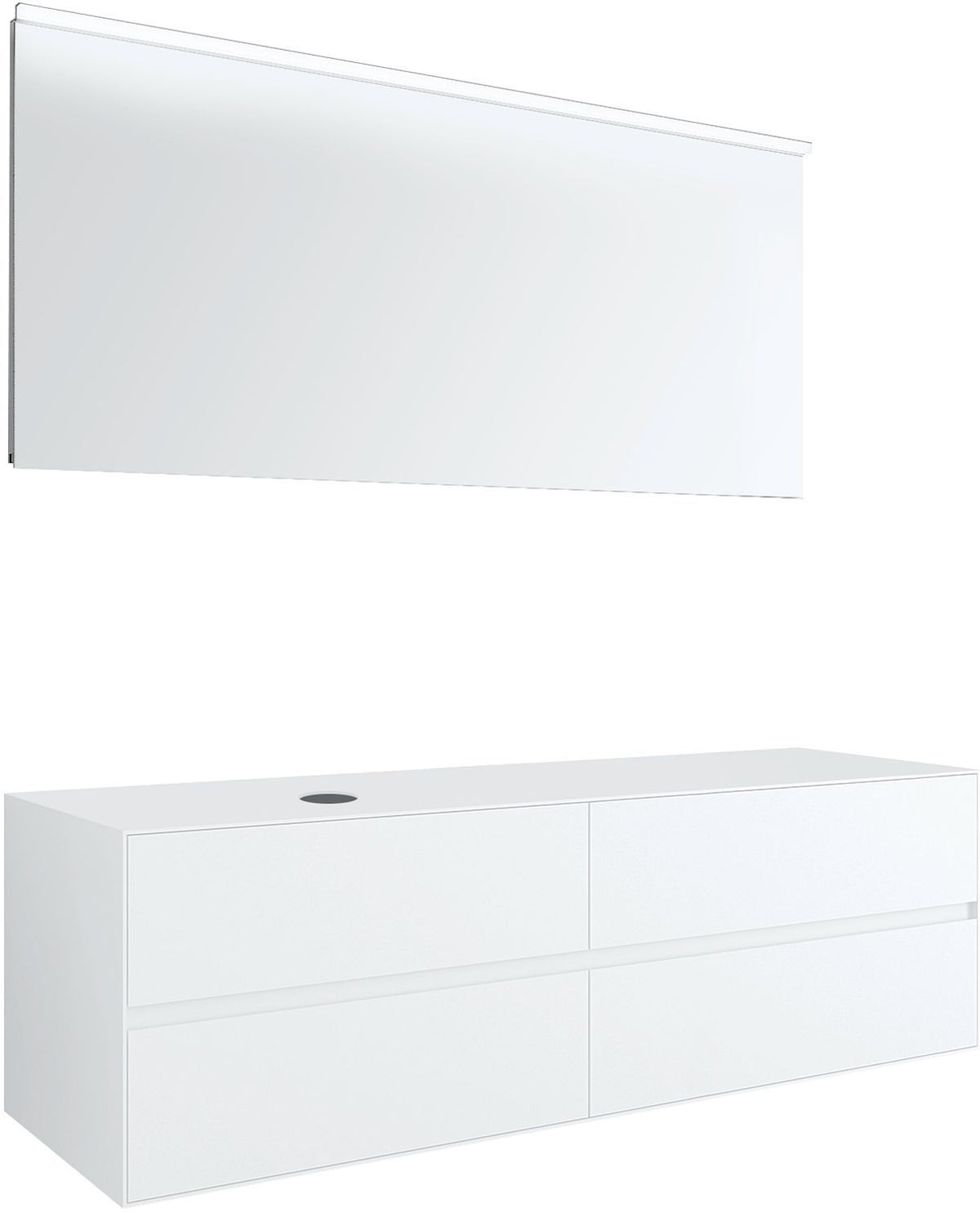 MEUBEL 4LADES+TABLET VOOR OPBOUWLAVABO LINKS TENSO 160CM ZONDER KRAANGAT WIT MET SPIEGEL