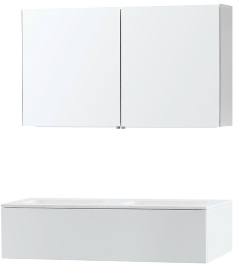 Meubel puro duo wit 120 1 lade Solid Molto spiegelkast, badkamermeubelen — SKU DESCO-704006