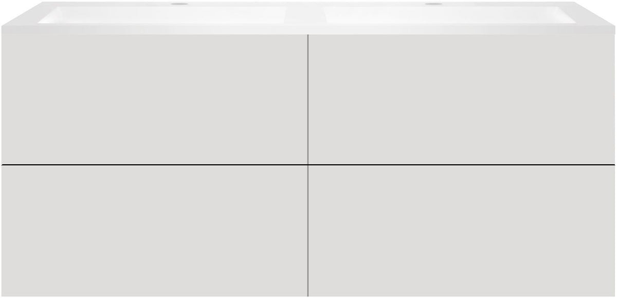 ONDERBOUW COFFEE 4 LADES 140 DUO FLUWEEL GRIJS MAT+DUBBELE WASTAFEL KUNSTMARMER MAT WIT