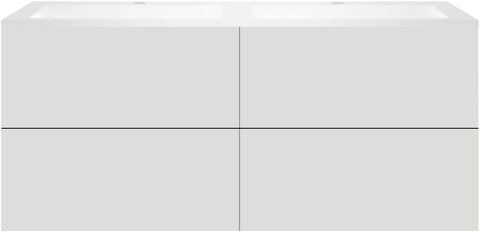 Onderbouw coffee 4 lades 140 duo fluweel grijs mat+dubbele wastafel kunstmarmer mat wit, badkamermeubelen — SKU DESCO-192423