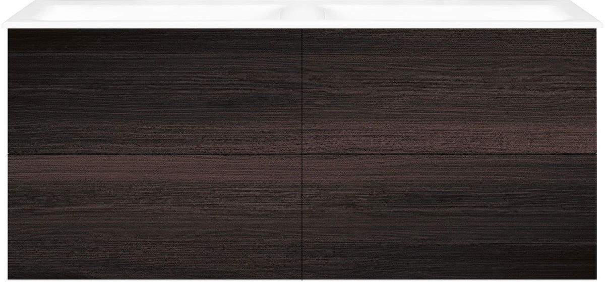Onderbouw COFFEE 4 lades 140 duo eik Decor mokka +dubbele wastafel porselein zonder kraangat wit