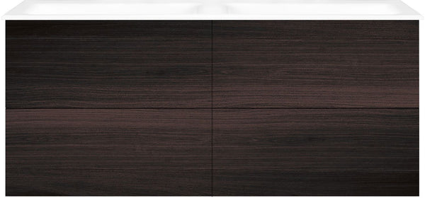 Onderbouw COFFEE 4 lades 140 duo eik Decor mokka +dubbele wastafel porselein zonder kraangat wit