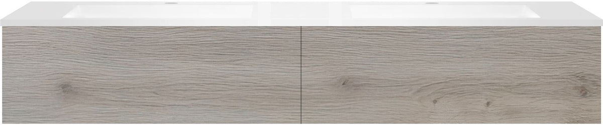 Onderbouw COFFEE 2 lades 180 duo eik zilver+dubbele wastafel kunstmarmer mat wit
