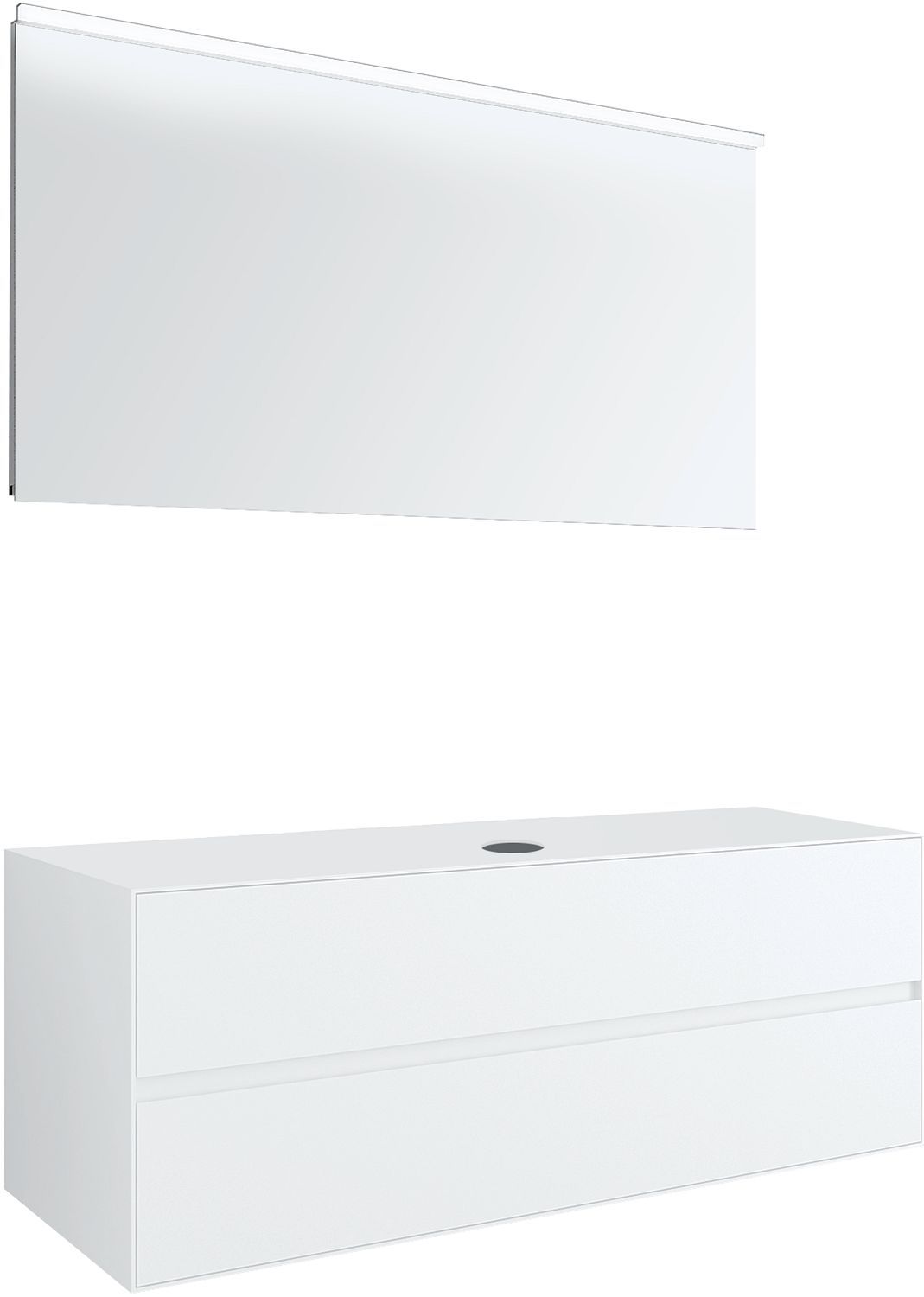 Meubel 2LADES+TABLET voor opbouwlavabo centraal tenso 140CM zonder kraangat wit met spiegel