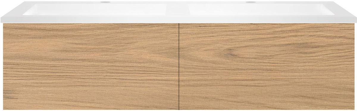 Onderbouw COFFEE 2 lade 120 eik klassiek+dubbele wastafel kunstmarmer wit