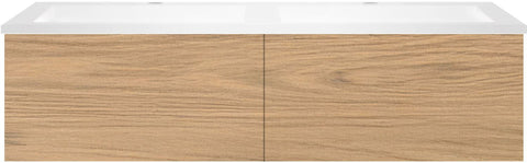 Onderbouw COFFEE 2 lade 120 eik klassiek+dubbele wastafel kunstmarmer wit