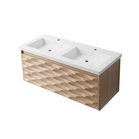 Dubbele wastafel badkamermeubelset modern 120 cm mat wit met ARGENA onderkast eik softclose, wastafelsets — SKU MB-19622-23149, EAN 5404029124825