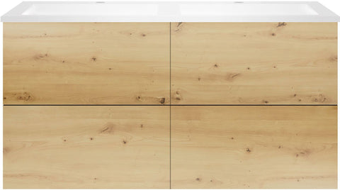 Onderbouw COFFEE 4 lades 120 duo eiken urban +dubbele wastafel wit, badkamermeubelen — SKU DESCO-192390
