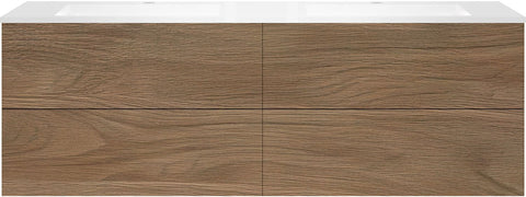Onderbouw COFFEE 4 lades 180 duo eik caramel +dubbele wastafel kunstmarmer wit, badkamermeubelen — SKU DESCO-192541