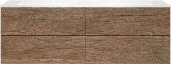 Onderbouw COFFEE 4 lades 180 duo eik caramel +dubbele wastafel kunstmarmer wit