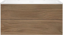 Onderbouw COFFEE 2 lade 120 duo eik caramel + dubbele wastafel kunstmarmer mat wit